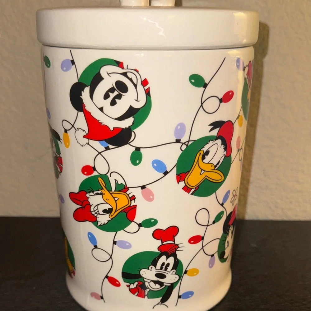 Disney White Ceramic Food Storage Jar with Characters Dog Treats‎ Bone Jar